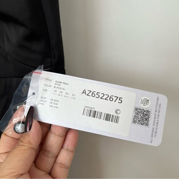 Azazie - Mero Black Sheath Pleated Metallic Satin Dress -Black. Size:A10. (1613) - Picture 6 of 16